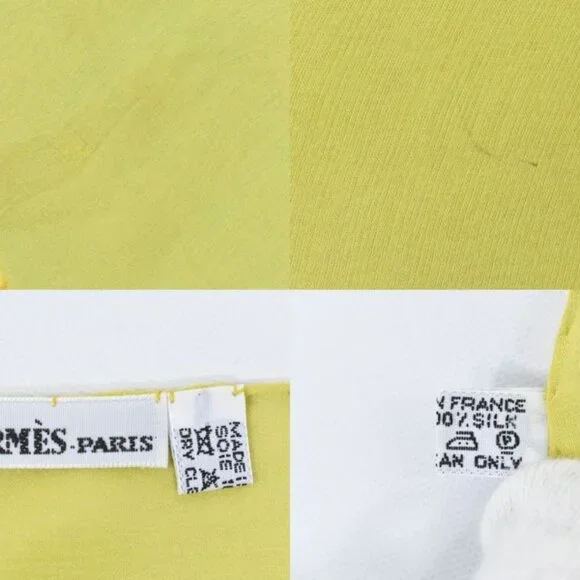 Hermes Chiffon Fringe Shawl Scarf Silk Light Green Yellow Clothing